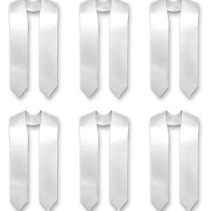 Pack of 6 Plain Blank Satin Graduation Stoles 66''x4.5'' - Finest Regalia Satin Stoles, Fully Lined to Drape Perfectly, White, GS6, Medium