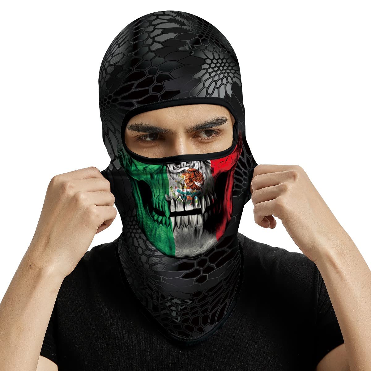 Red Plume 3D Balaclava Ski Mask Motorcycle Full Face Mask Outdoor Tactical Hood Headwear Mask Ghosts Skull Mask Men Women for Halloween (Skull 2)