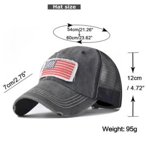 UTOWO Women Baseball-Caps Distressed-American-Flag Ponytail-High-Bun Trucker Dad-Hats (Black - High Ponytail Mesh)