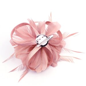 ELLYDOOR Fascinator Hats for Women Feather Flower Hair Clip Brooch Wedding Tea Party Hat Kentucky Derby Headwear Nude Pink One Size