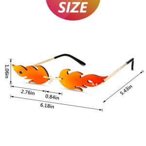 Fire Flame Sunglasses Rimless Flame Shaped Sun Glasses Wave Fire Shaped Glasses for Women Men Party Supplies Photo Props (2 Pairs, Red, Black and Grey)