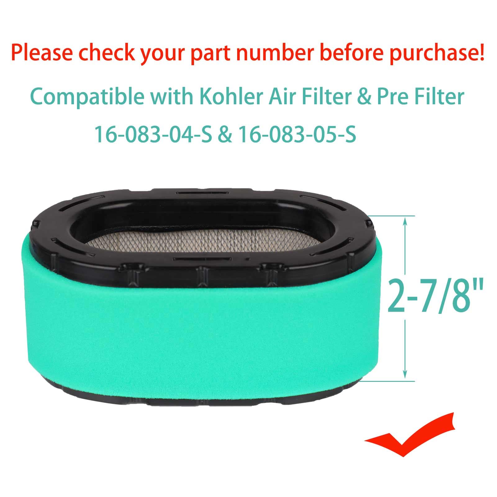 DUCTAIL 2 Packs 16-083-04 1608304S Air Filter Compatible with Kohler 7000 Series 19-26hp Engine Lawn Mower Air Filters, Replace 16-083-04-s 1688304