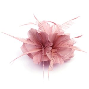 ELLYDOOR Fascinator Hats for Women Feather Flower Hair Clip Brooch Wedding Tea Party Hat Kentucky Derby Headwear Nude Pink One Size