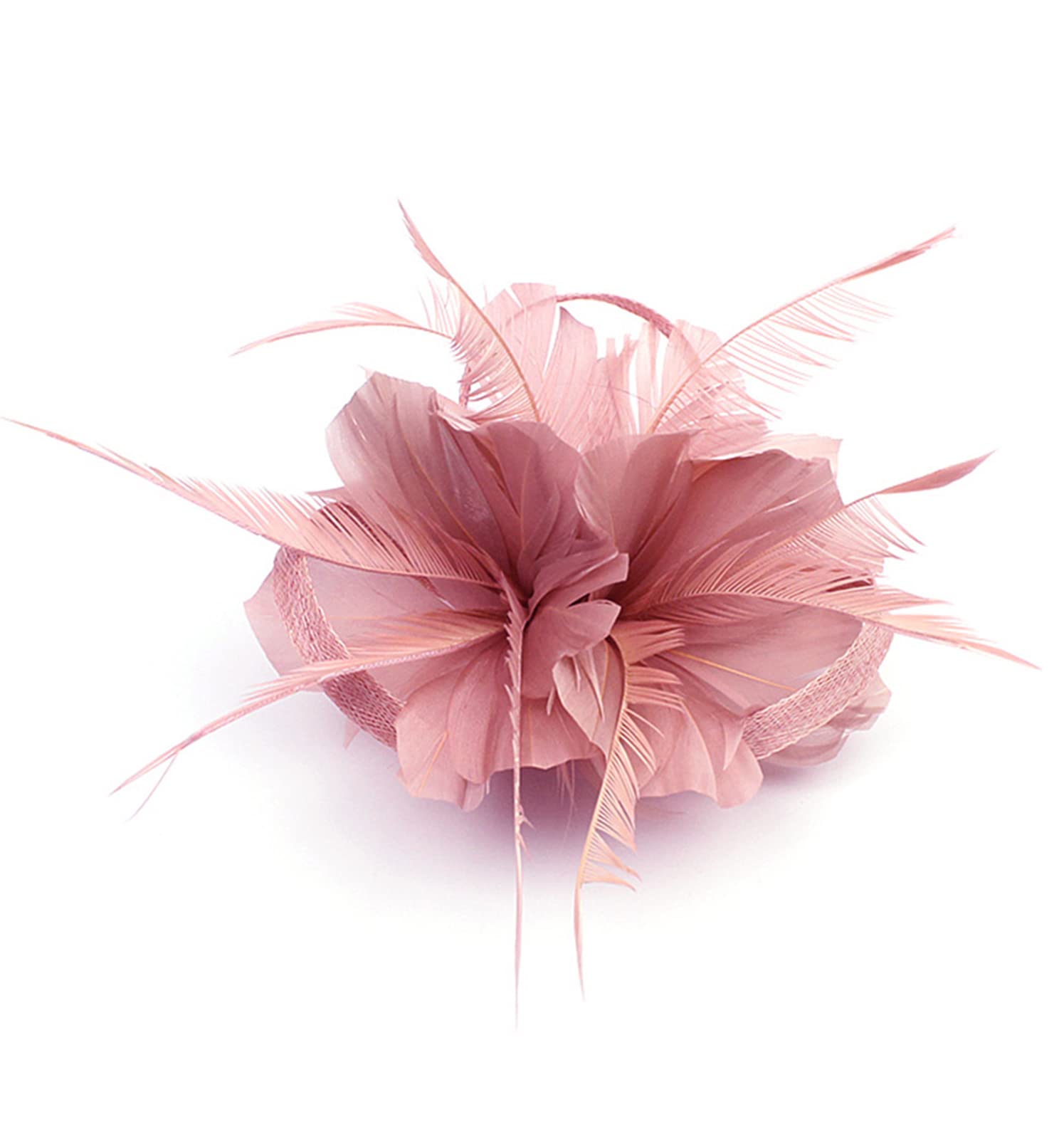 ELLYDOOR Fascinator Hats for Women Feather Flower Hair Clip Brooch Wedding Tea Party Hat Kentucky Derby Headwear Nude Pink One Size