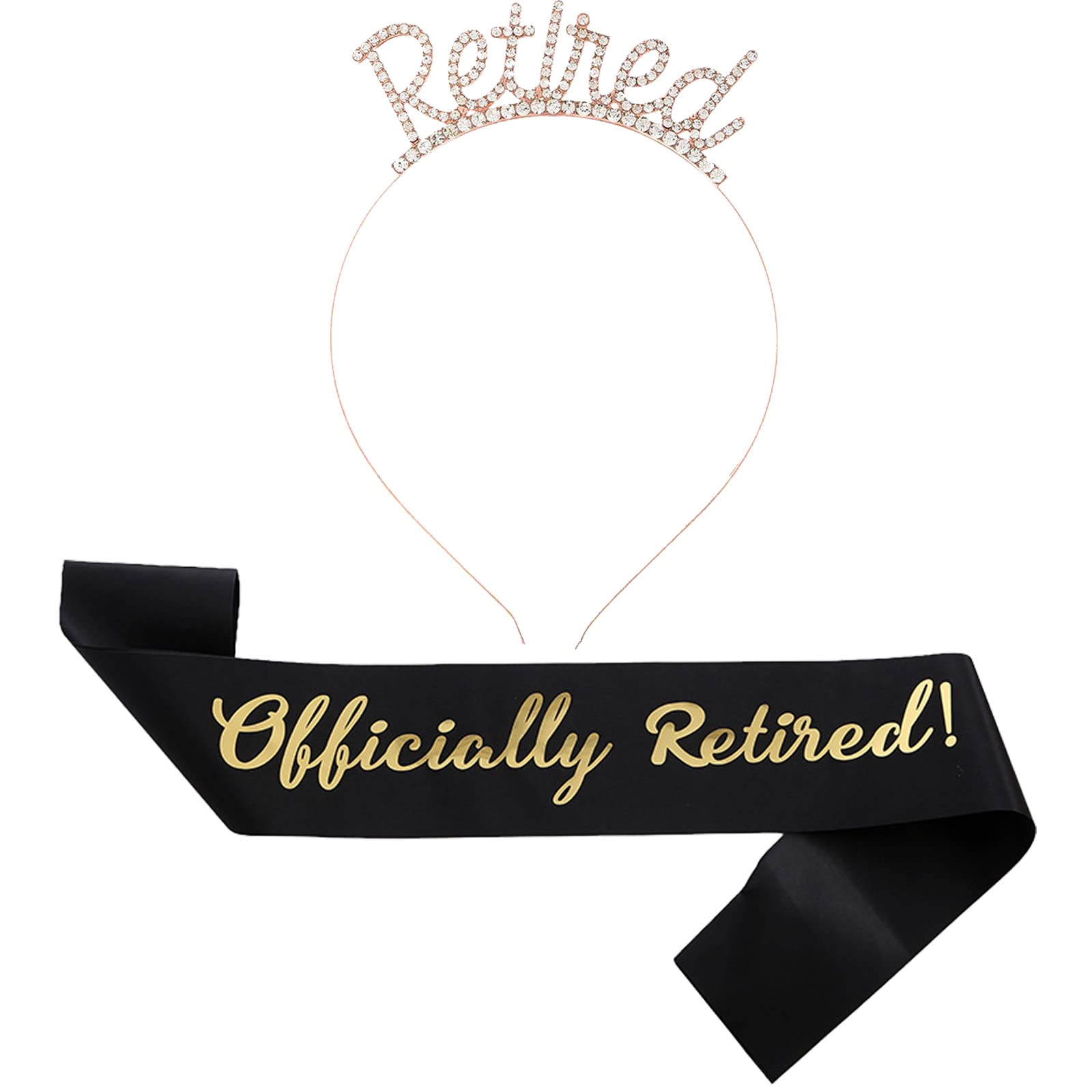 Siutaga Officially Retirement Party Set Gold Retired Tiara Crown Headband and Black Belt with Gold Lettering Retirement Party Supplies Retirement Gifts for Women