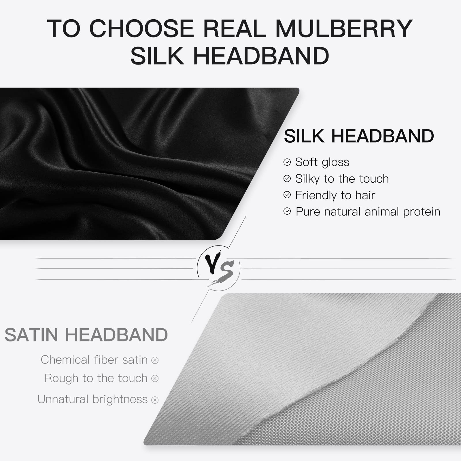 FANTASTIC HOUSE Silk Spa Headband for Washing Face, 22 Momme 100% Mulberry Silk Scarf for Hair Wrapping at Night, Adjustable Ponytail Head Wrap Hair Band for Women and Girls