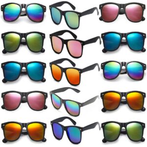 Fsmiling Womens Mens Sunglasses bulk Adults Party Sunglasses Neon Sunglasses Set Color Mirror Lens UV Blocking 15 Pack