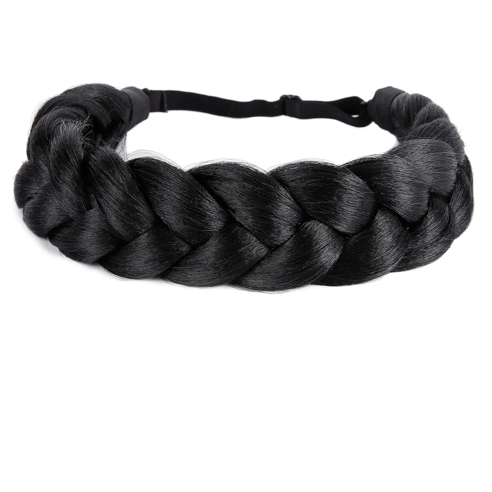 STHEJFB Bohemian Braided Headband Oversized Classic Wide Braids Adjustable Elastic Strap Synthetic Wig Headband Women's Braids Beauty Accessories (Black 1B)