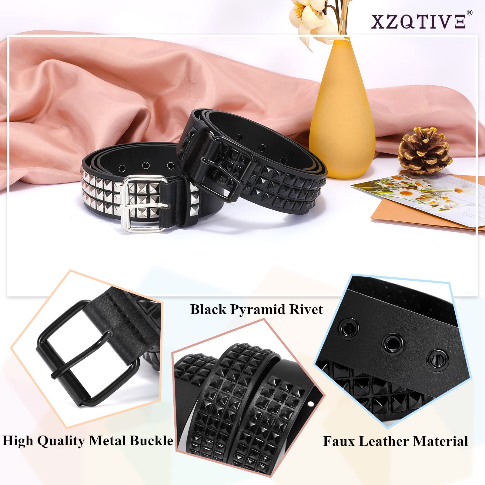 XZQTIVE Studded Belt Punk Rivet Belt Punk Leather Belt for Women/Men (Black, Fit Pant 31-36 inch)