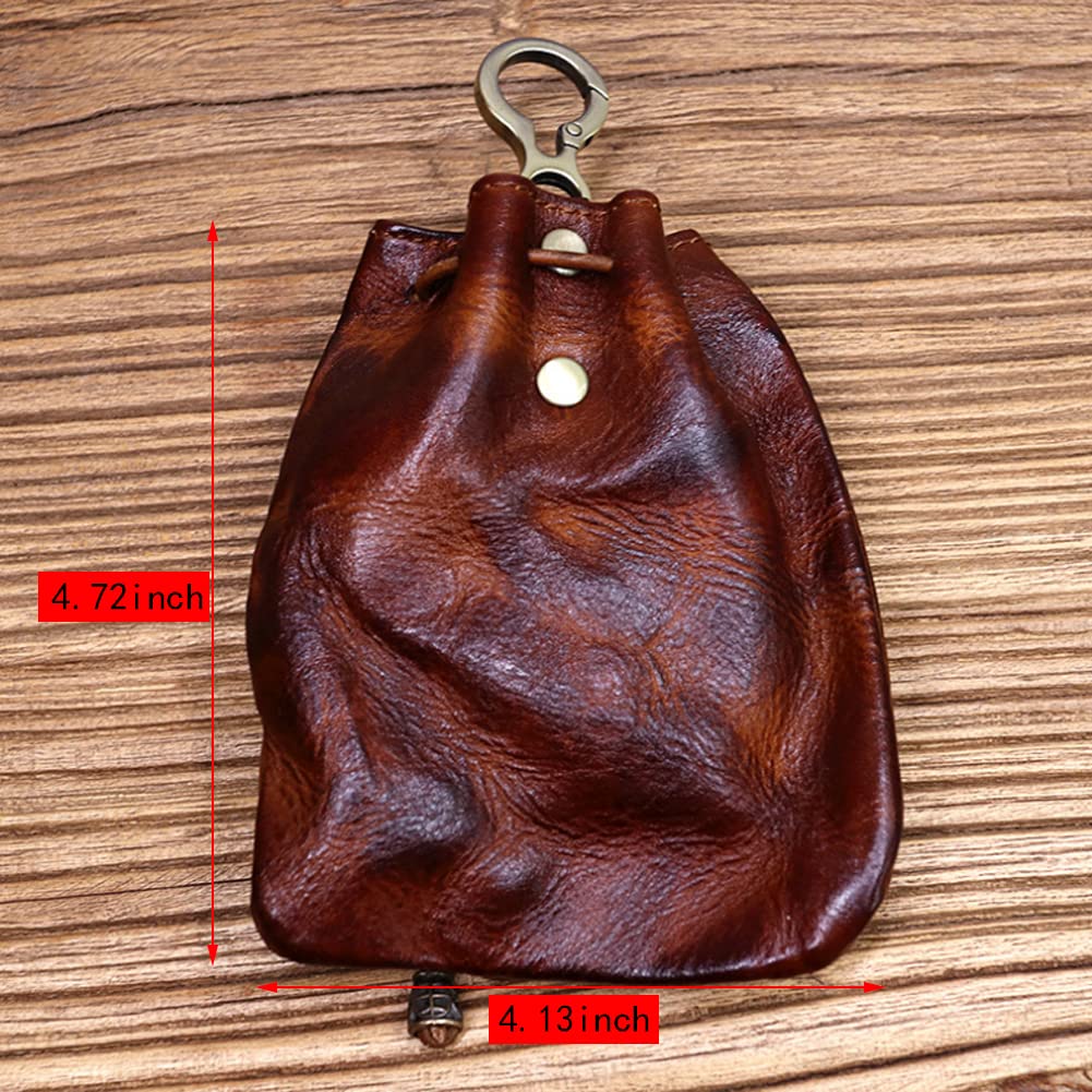 Wugebud 1 Pcs Leather Mini Medieval Pouch Keychain, Coin Organizer, Change Holder, Leather Drawstring Pouch for Men & Women