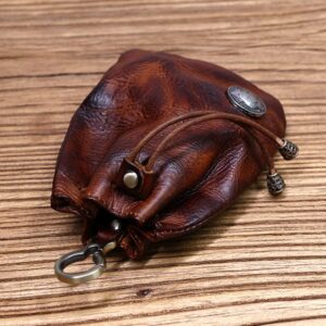 Wugebud 1 Pcs Leather Mini Medieval Pouch Keychain, Coin Organizer, Change Holder, Leather Drawstring Pouch for Men & Women