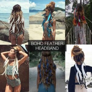 GORTIN Boho Feather Headbands Gypsy Hippie Headband Indian Feather Headpieces Tassel Hemp Rope Headdress Festival Hair Accessories for Women and Girls