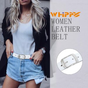 WHIPPY Women Leather Belts for Jeans Pants Fashion Dress Belt for Women with Solid Pin Buckle, White, M