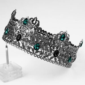 CROWN GUIDE Black King Crowns for Men Gothic, Royal Crown with Green Rhinestone, Birthday Cosplay Homecoming Party Decoration