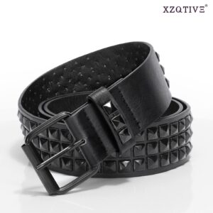 XZQTIVE Studded Belt Punk Rivet Belt Punk Leather Belt for Women/Men (Black, Fit Pant 31-36 inch)