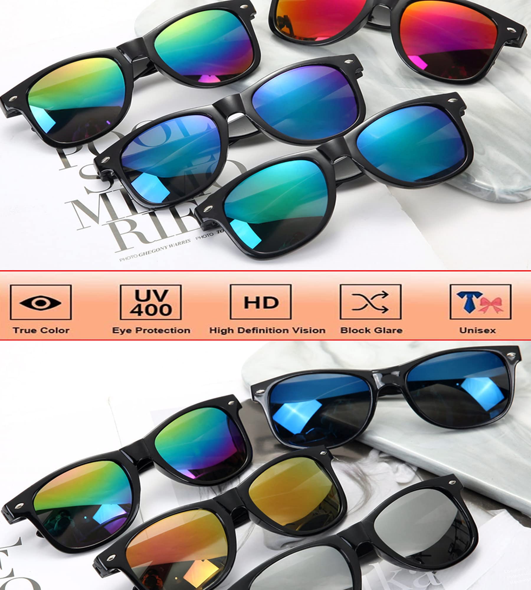 Fsmiling Womens Mens Sunglasses bulk Adults Party Sunglasses Neon Sunglasses Set Color Mirror Lens UV Blocking 15 Pack