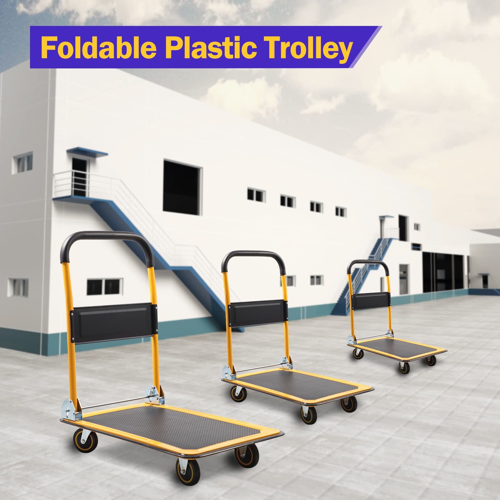 330lb Push Cart Dolly, Foldable Platform Truck with Mute Wheel, Dolly Cart for Warehouse, Loading, Moving and Office