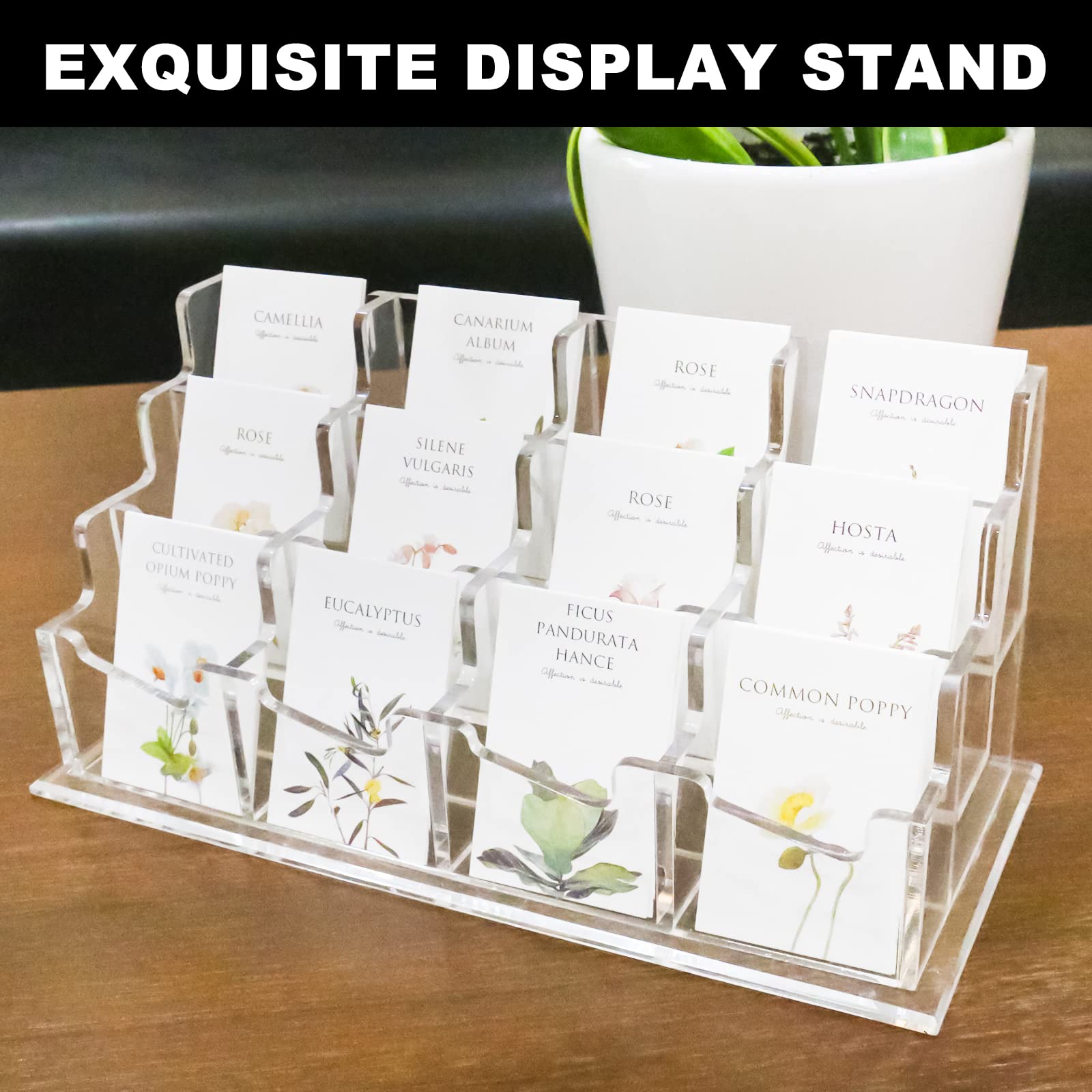 Patioer Clear Acrylic Business Card Holder for Desk 11 x 4.9 x 5.1 inches, 3 Tier 12 Pockets Multiple Card Stand Business Card Holder Display Office