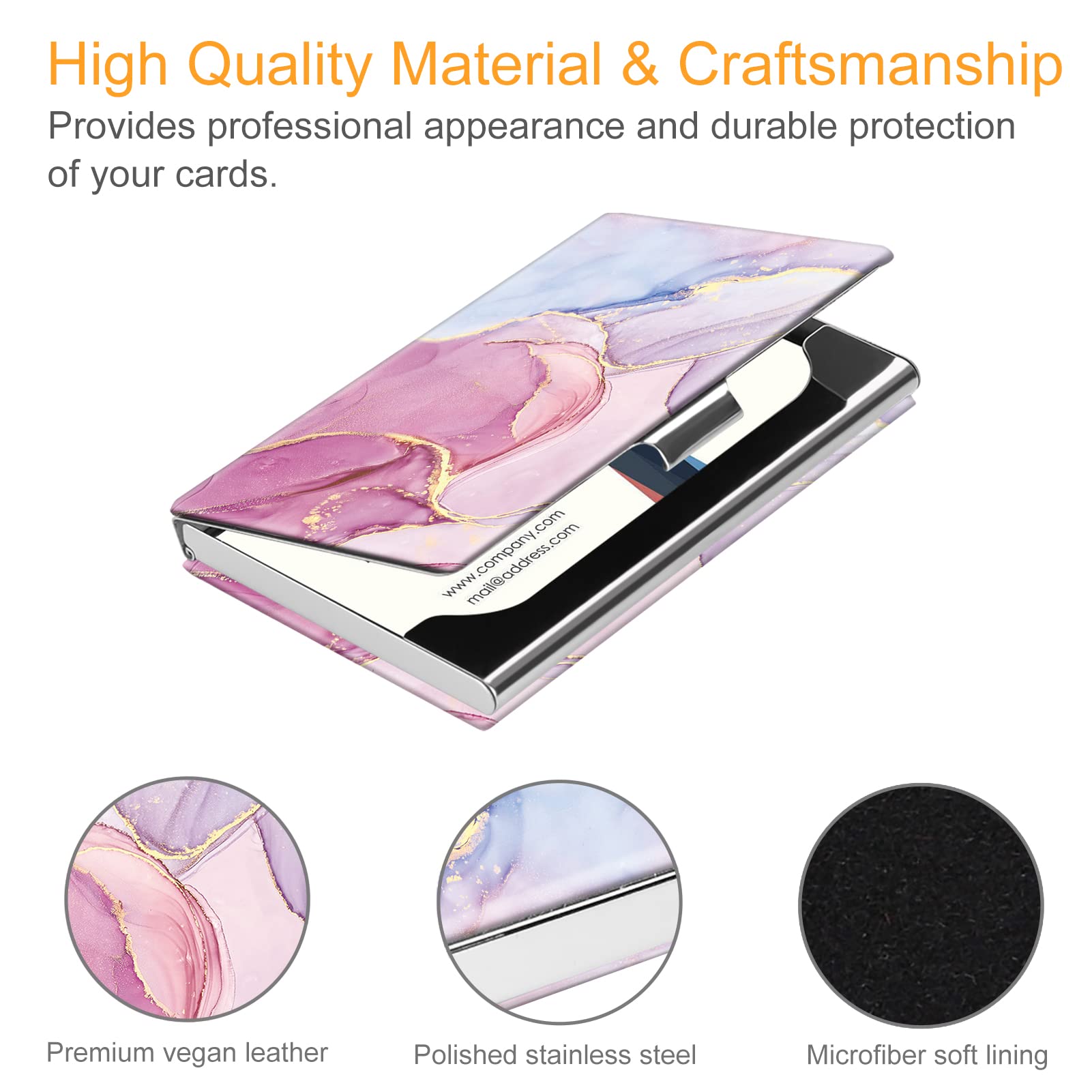 Fintie Business Card Holder, Premium Vegan Leather Coated Stainless Steel Professional Slim Name Card Case Organizer for Men & Women (Glittering Marble)