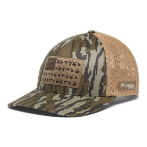 Columbia Unisex PHG Camo Mesh Ball Cap - High, Mossy Oak Bottomland/Game Flag, Small/Medium