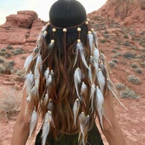 GORTIN Boho Feather Headbands Gypsy Hippie Headband Indian Feather Headpieces Tassel Hemp Rope Headdress Festival Hair Accessories for Women and Girls