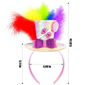 Bnikion Sweet Mini Top Hat Headband with Multicolor Feathers