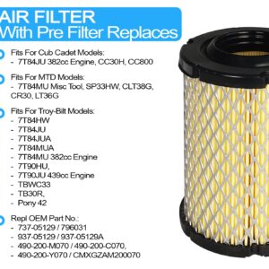 (New Part) 737-05129 937-05129 REPL MTD 7T84MU 7T84JU Compatible with CUB Cadet Troy-BILT 382cc 439cc OHV Engine AIR Filter 937-05129 737-05129