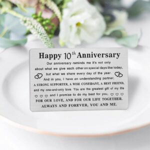 TGCNQ Metal Engraved 10 Year Anniversary Card, 10th Anniversary Card Gifts for Husband Wife Him Her, 10 Year Wedding Anniversary Decorations