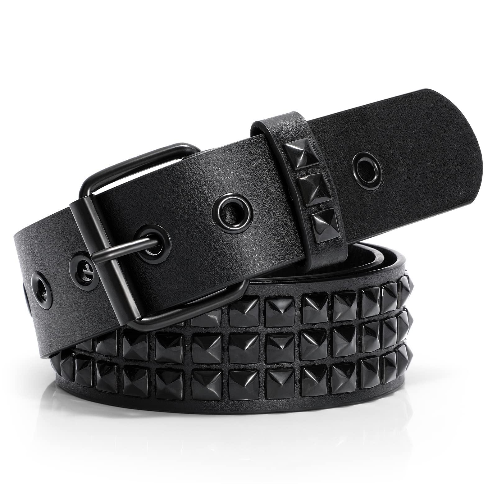 XZQTIVE Studded Belt Punk Rivet Belt Punk Leather Belt for Women/Men (Black, Fit Pant 31-36 inch)