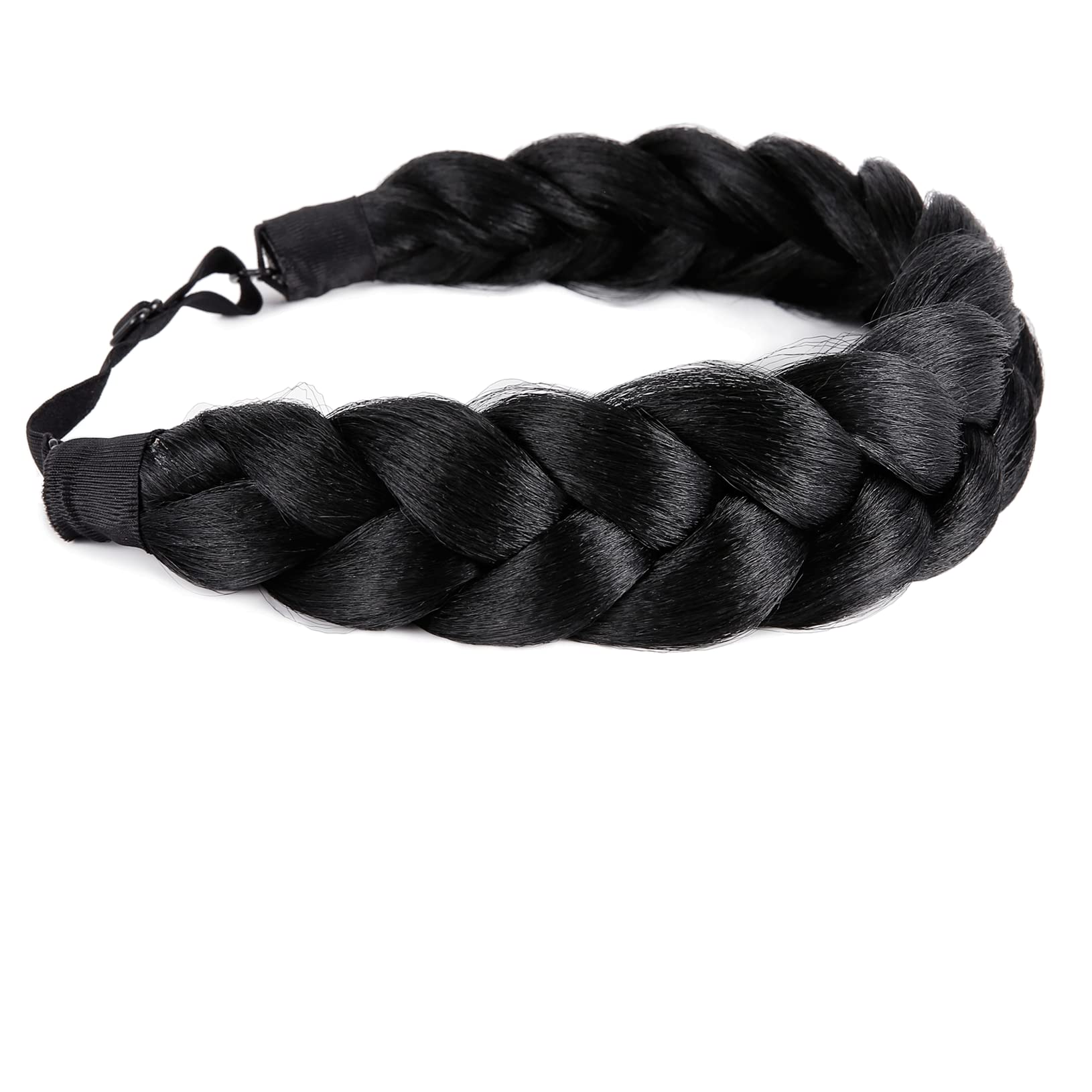 STHEJFB Bohemian Braided Headband Oversized Classic Wide Braids Adjustable Elastic Strap Synthetic Wig Headband Women's Braids Beauty Accessories (Black 1B)