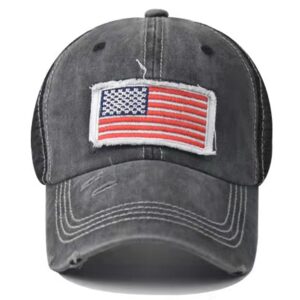 UTOWO Women Baseball-Caps Distressed-American-Flag Ponytail-High-Bun Trucker Dad-Hats (Black - High Ponytail Mesh)