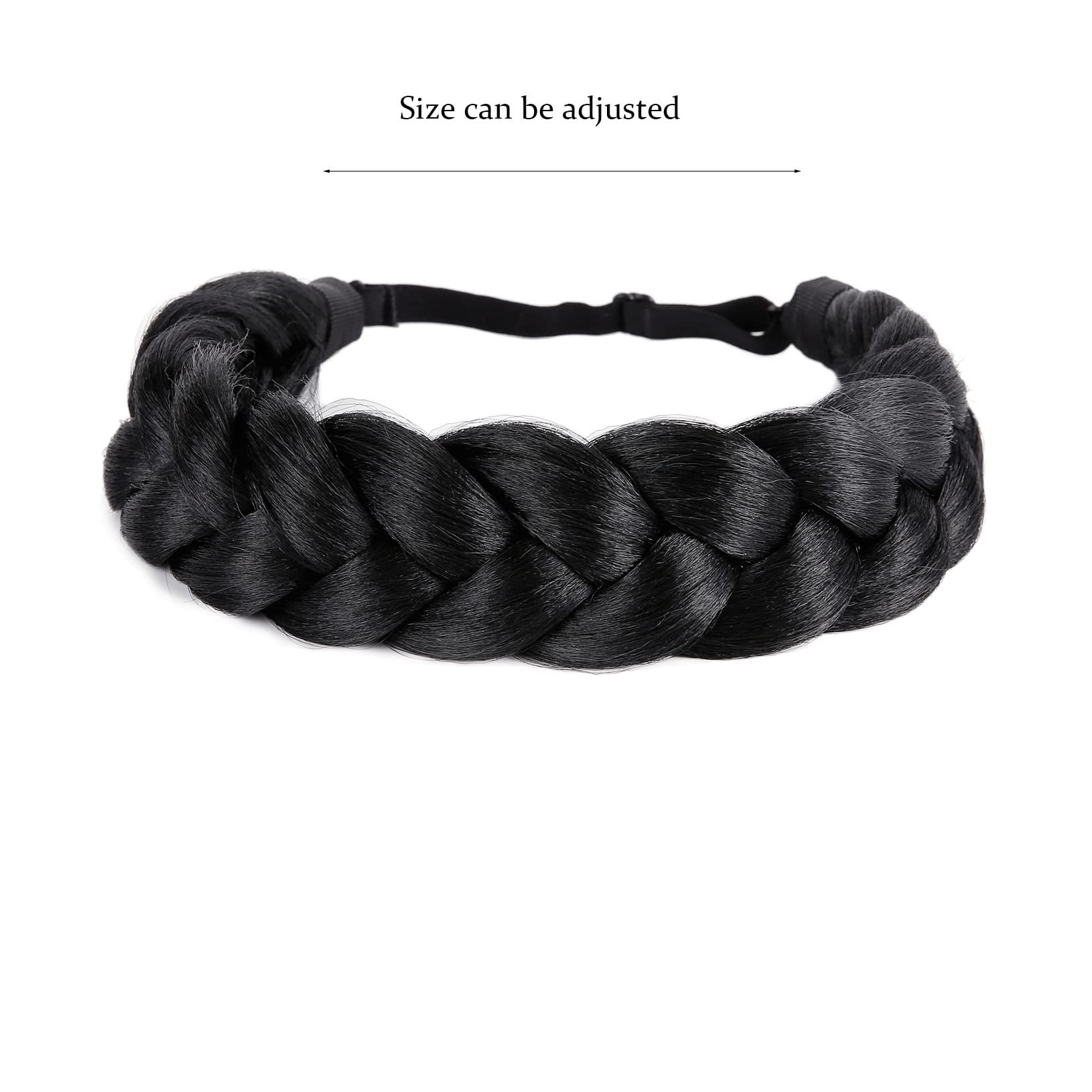 STHEJFB Bohemian Braided Headband Oversized Classic Wide Braids Adjustable Elastic Strap Synthetic Wig Headband Women's Braids Beauty Accessories (Black 1B)