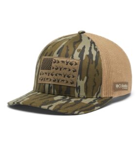 columbia unisex phg camo mesh ball cap - high, mossy oak bottomland/game flag, small/medium