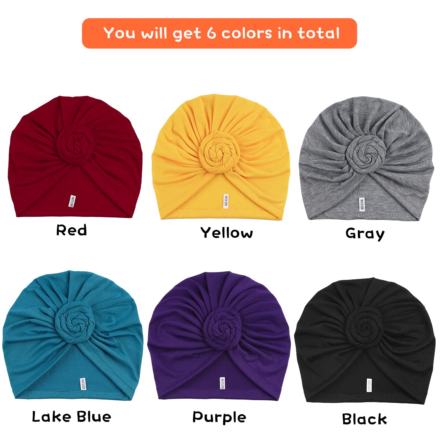 6 Pcs Women Turban Hat Head Wraps for Women Twist Knot Pre-Tied Turban for women