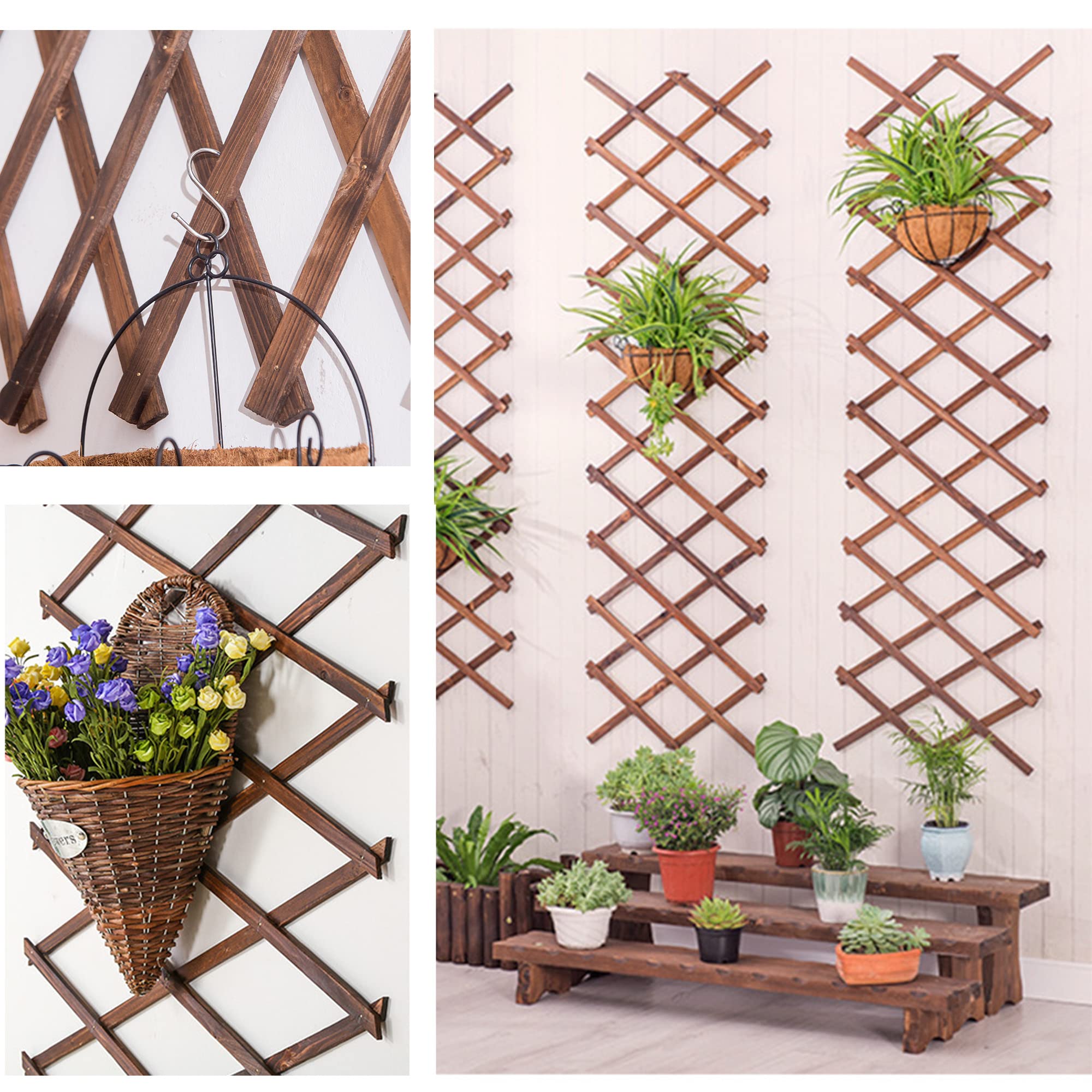 Wooden Lattice Wall 2Pack-Expandable Plant Garden Trellis for Climbing Plants Outdoor Air Plant Vertical Rack Wall Decor for Room Patio