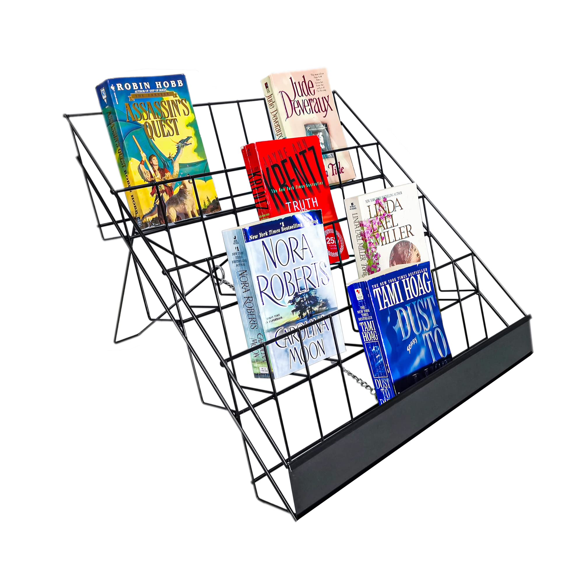 FixtureDisplays® 4-Tiered Greeting Card Rack, Card Display, 18" Wire Rack for Tabletop Use, 2.5" Open Shelves, with Header - Black 119362-Greeting Card-NF-1D