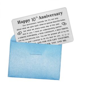 TGCNQ Metal Engraved 10 Year Anniversary Card, 10th Anniversary Card Gifts for Husband Wife Him Her, 10 Year Wedding Anniversary Decorations