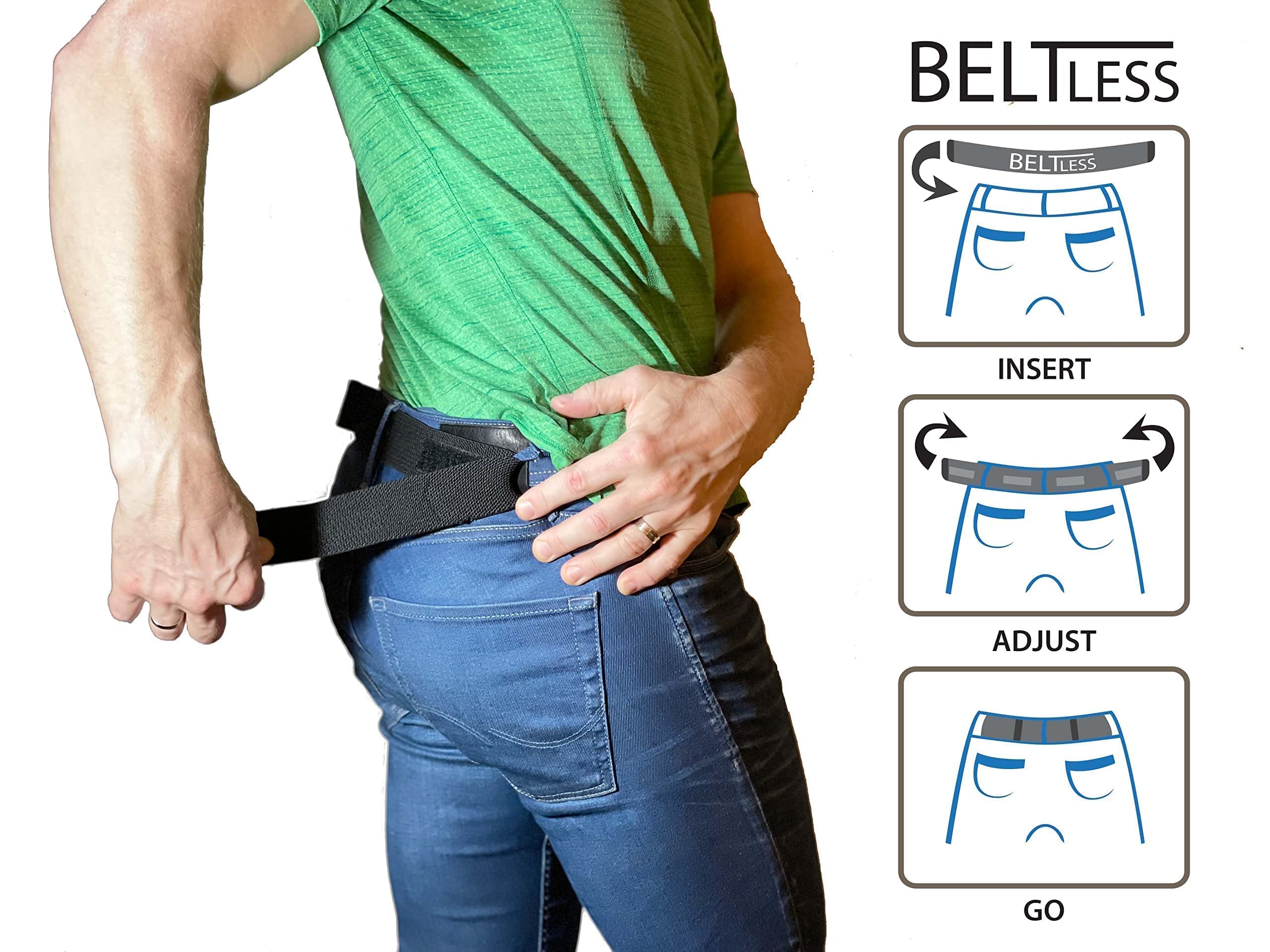 Invisible No Buckle Elastic Belt for Men and Women: 1 1/2" Wide, Waist size adjustable 32" to 48" by Beltless