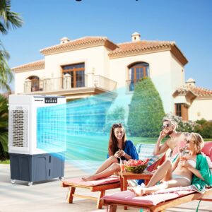 Evaporative Cooler, VAGKRI 2100CFM Air Cooler, 120°Oscillation Swamp Cooler with Remote Control, 24H Timer, 3 Wind Speeds for Outdoor Indoor Use,8 Gallon