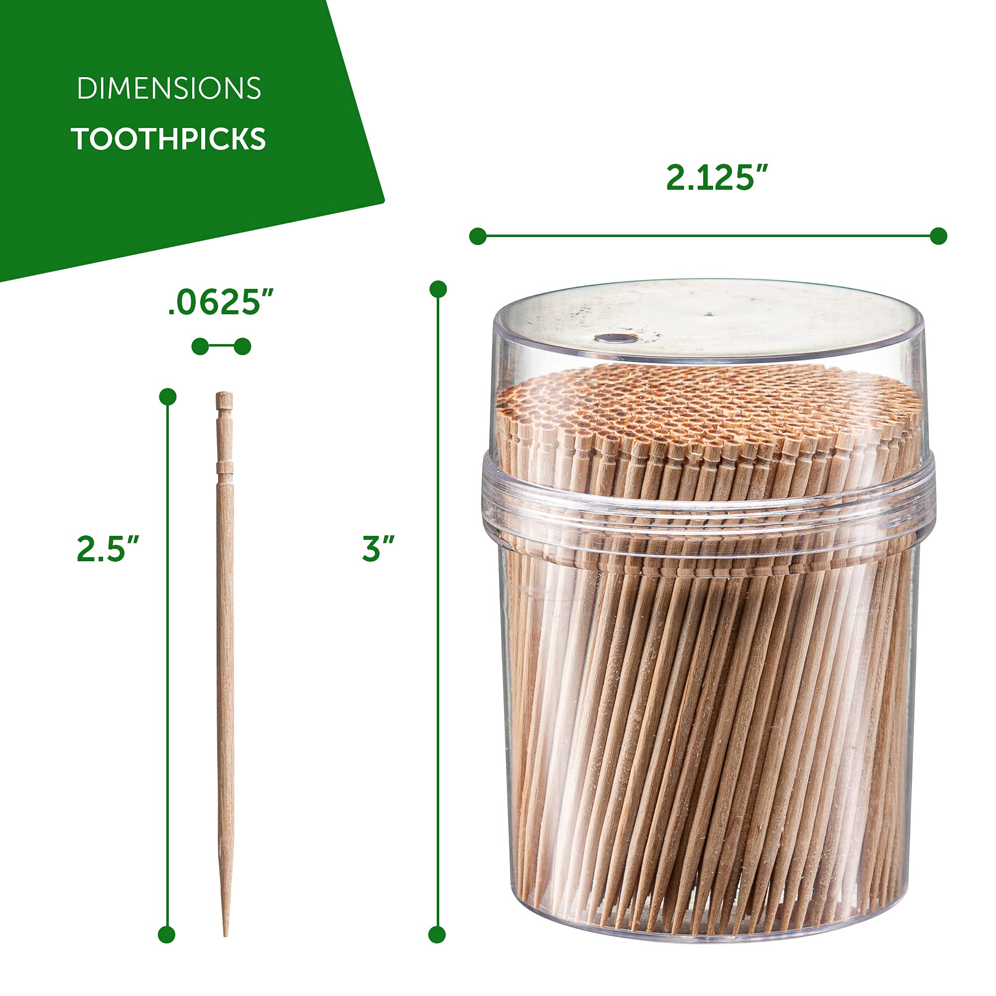 Prestee 2000ct Wooden Toothpicks + Reusable Toothpick Holder Container, Light Wood Toothpicks - Sturdy Smooth Finish Bamboo Tooth Picks for Teeth, Party Cocktail Picks, Toothpicks Wood for Appetizers