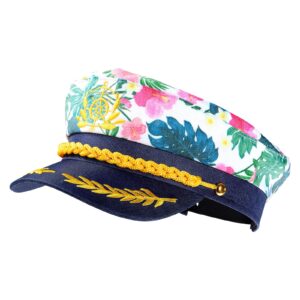 Admiral Captain Hats Pink Flower Sailor Costume Cap Adjustable Hat Marine Cap Hat for Women Men