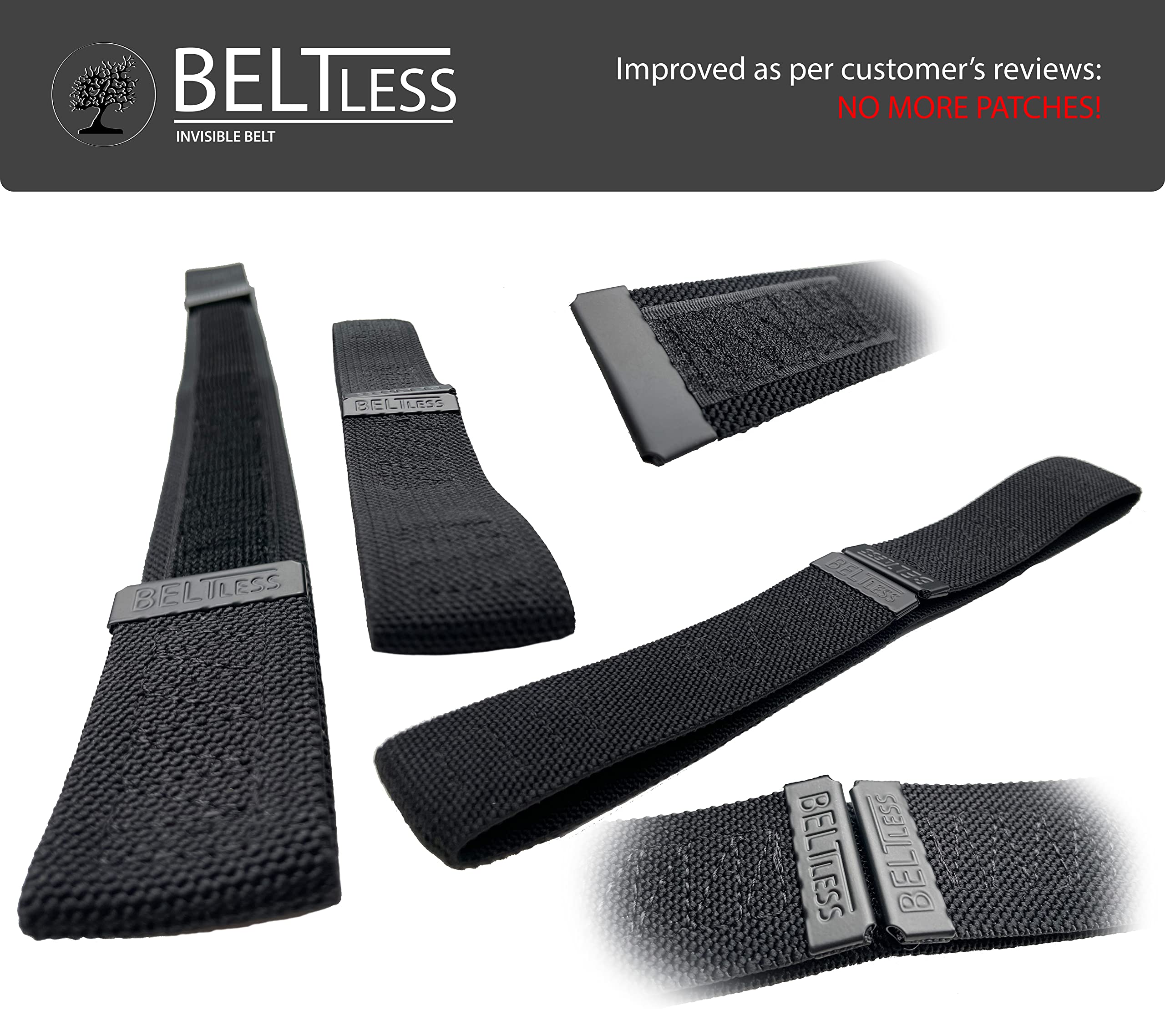 Invisible No Buckle Elastic Belt for Men and Women: 1 1/2" Wide, Waist size adjustable 32" to 48" by Beltless