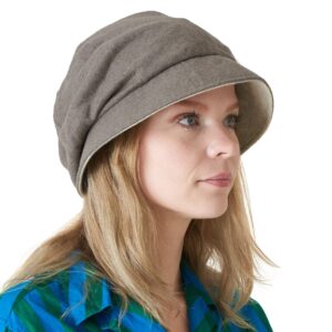 charm women cotton sun hat - organic summer bucket reversible chemo cap foldable elastic brown & khaki