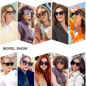 SOJOS Big Trendy Polarized Sunglasses Womens Oversized Cateye Sunnies Lentes De Sol Para Mujer SJ2205, All Black