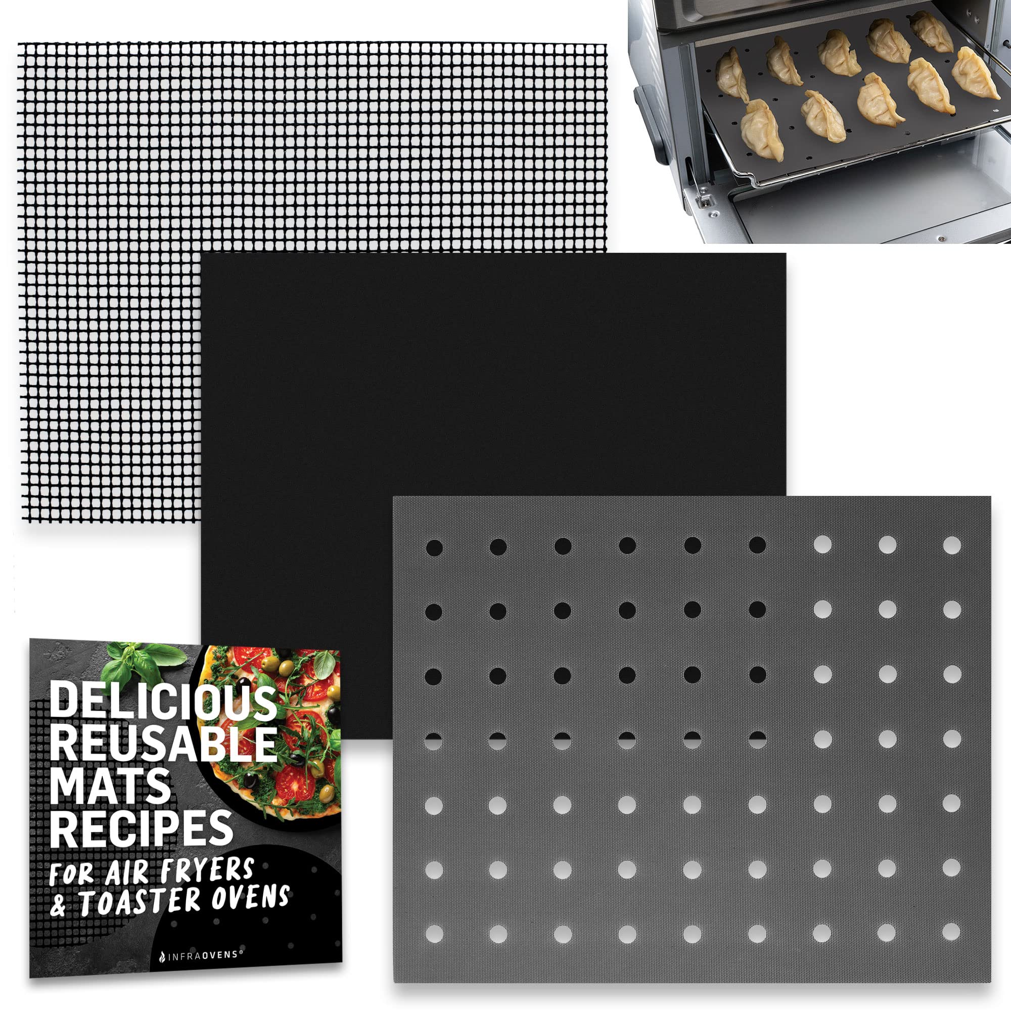 Reusable Liners for Toaster Oven Air Fryer 9 x 11 Accessories Compatible with Breville, Black & Decker, Cuisinart, Emeril Lagasse + More, Perforated Non-Stick Mats for Baking, Cooking, Oven Rack