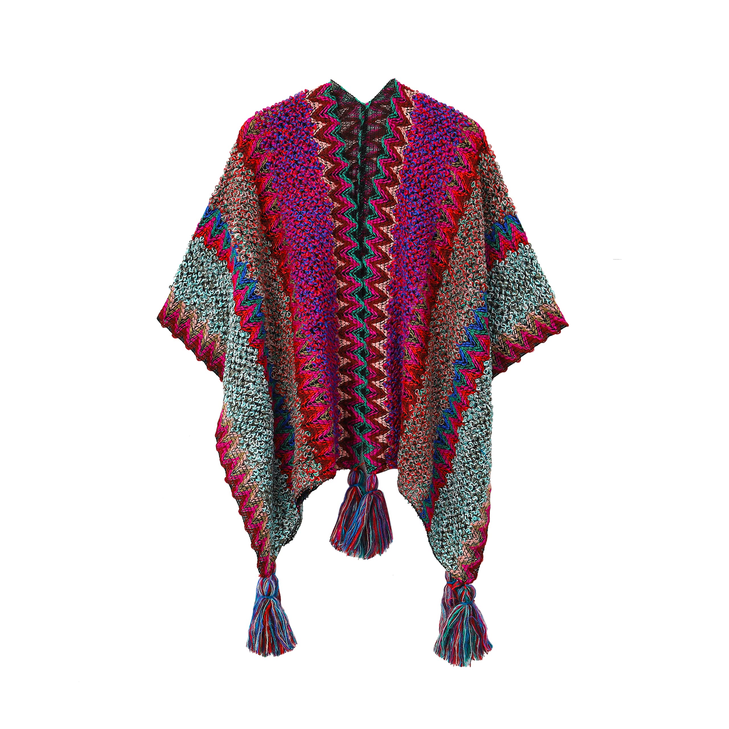 BOCOSO Knit Shawl Wraps Poncho Cape for Women, Ladies Knitted Cardigan Kimono with Fringe for Fall Winter