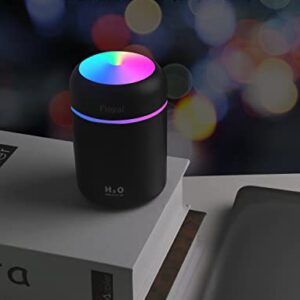 Portable Mini Humidifier, Fioyal RGB Light Small Humidifiers for Bedroom, Car, Desktop, 2 Cool Mist Modes, Quiet(300ML, Black)