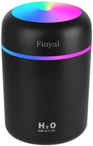 portable mini humidifier, fioyal rgb light small humidifiers for bedroom, car, desktop, 2 cool mist modes, quiet(300ml, black)