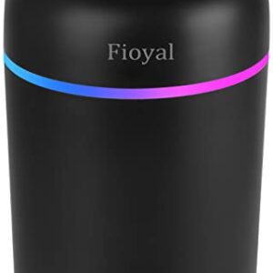 Portable Mini Humidifier, Fioyal RGB Light Small Humidifiers for Bedroom, Car, Desktop, 2 Cool Mist Modes, Quiet(300ML, Black)