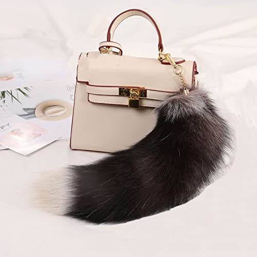 Emivery Real Fur Fox Tail Keychain Soft Fluffy Animal Tail Bag Keychain Handbag Hook Pendant Hanging Keyring Gift